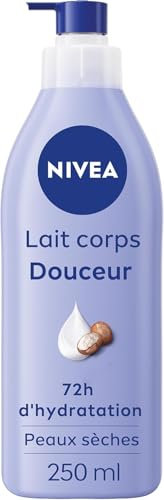 NIVEA Lait Corps Hydratant Douceur 72h (1 x 250 ml) — Crème hydratante à l'Acide Hyaluronique pur & Beurre de karité — Soin pour le corps avec sérum hydratant nourrissant peaux sèches