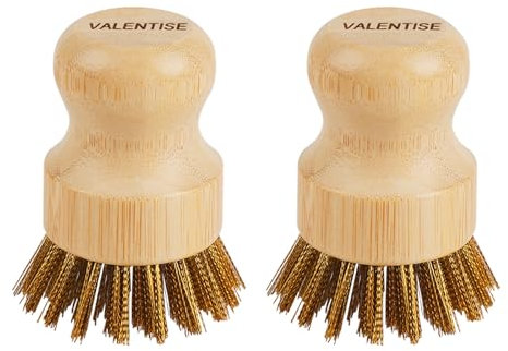VALENTISE Cast Iron Cleaner Scrubber with Copper Bristle Natural Bamboo Scrubber for Cast Iron Skillets, Dutch Ovens, Pots & Grill Pans