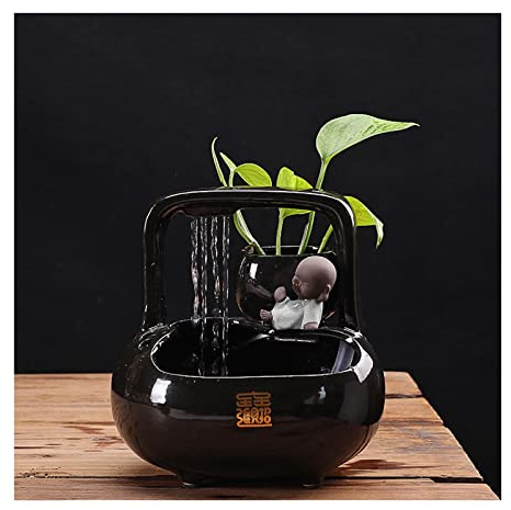MENGLI-2024 Fontana da Tavolo Ndoor Fontana in Ceramica Zen Fontana da Tavolo Fontana da Tavolo a Cascata in Ceramica Nera Brillante for la Decorazione della casa dell'ufficio Fontana da Interno