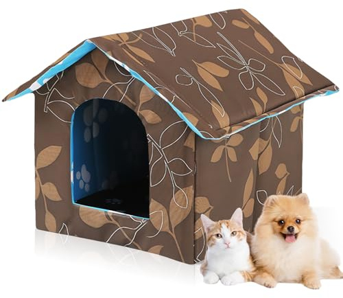 PRITOK Casa para gatos para exteriores, resistente al invierno, resistente al agua, plegable con cojín extraíble, cálida cueva para gatos, para mascotas callejeras (M)