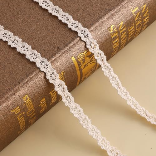 Vintage Spitzenband Borte, Selbstklebende Spitze, Beige Aus Baumwolle Dekoband, Spitzenstoff Spitzenborte, Spitzenband für Handwerk, Scrapbooking, Geschenkbox, Hochzeit, Dekoratio, 9,5 m (1 cm)