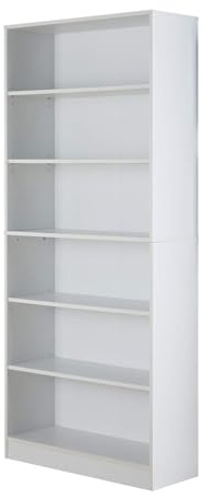 Home Source Large Bookcase, Tall Open Adjustable Shelves, Display Storage Cabinet, 6 Tier, White