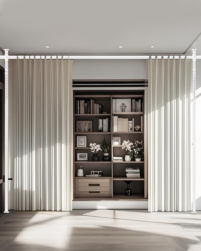 FoundGo Raumteiler Paraventgestell Gardinenstange [B 178 x H 317 cm] Verstellbare Raumtrenner Sichtschutz ohne Vorhänge für Wohnzimmer Schlafzimmer inkl. Deutschsprachiger Anleitung