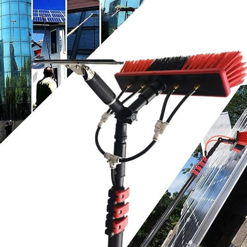 Water Fed Pole Kit, Outdoor Window Cleaner,Window Glass Solar Panel Cleaning System 2-in-1 Washing Equipment Tool Solution: Scrubber Brush/Hose Spray Washer,5.4 M