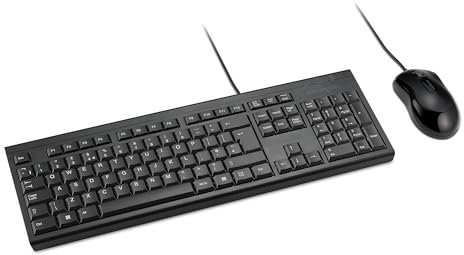 Kensington KM100 EQ Wired Full Size Keyboard and Ambidextrous Mouse Combo for desktop PC and laptop, spill-proof design, compatible with Windows and Mac, QWERTY ISO Layout, Black K75452UK