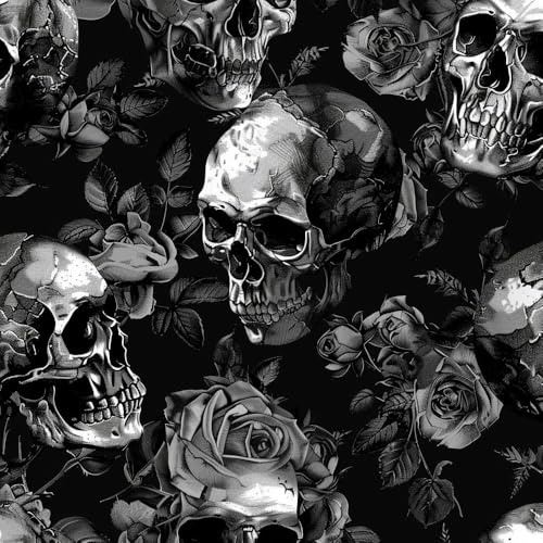 JIAOQSS Klebefolie Möbelfolie Tapete Totenkopf Blume Rose Mustertapete Klebefolie Vinyl Möbelfolie Wandpapier Dekorfolie Muster Folie für Wohnzimmer Schlafzimmer Küche Wand Möbel