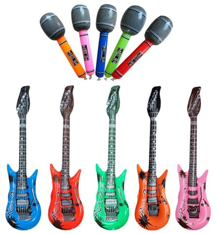 YOFANUP Inflatable Instruments Set, Inflatable Musical Instrument, Inflatable Guitar Microphone, Rock and Roll Musical Instruments Props For Music Party Decorations (Small Size)