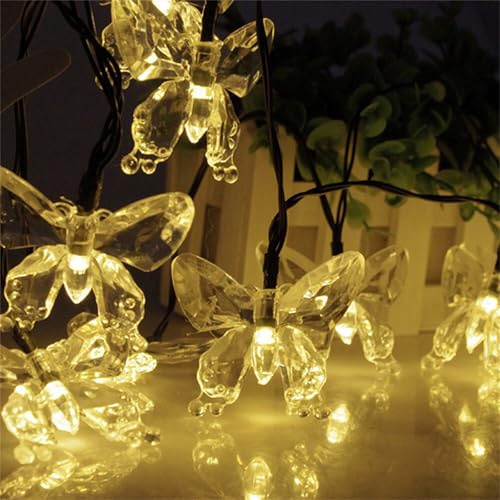 Mateju LED Lichterkette Außen Solar, Solar Lichterkette Aussen mit Fernbedienung 8 Modi Solarlichterkette Outdoor für Innen, Garten, Terrasse, Balkon, Hochzeit (Schmetterling Warmweiß,7m/50led)