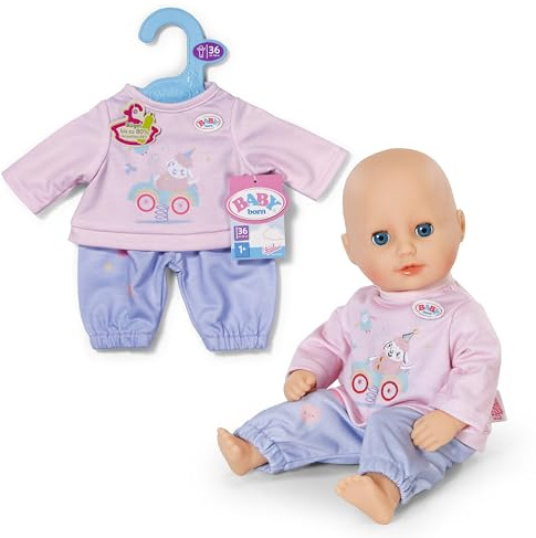 BABY born Jogginganzug Rosa für 36 cm Puppen mit Langarmshirt | Langarmshirt, lila Hose, zweiteiliges Outfit, passend für 36 cm Puppen