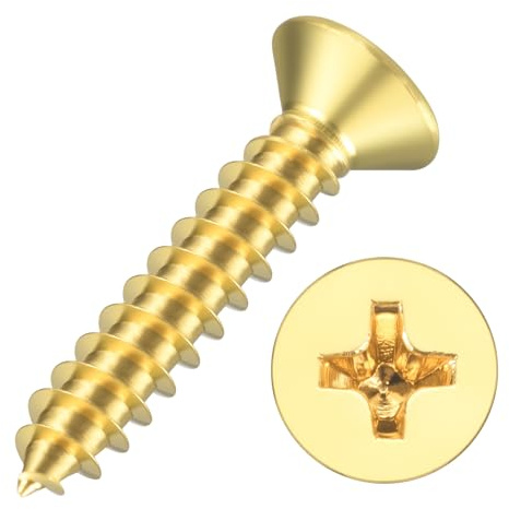 Kozelo 40pcs Phillips Flat Head Wood Screw #6x3/4 Brass Countersunk Yellow | Self Tapping Screws for Furniture Assembly, Interior Trim, Outdoor Construction, Yellow