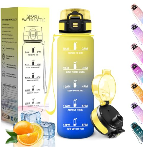 HoneyHolly Botella Agua, 500ML, A Prueba de Fugas Cantimplora, Libre de BPA Botella Agua para Niños, con Marcador de Tiempo, Cantimplora para Correr, Andar en Bicicleta, Trabajar, Ir a La Escuela