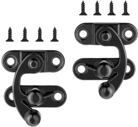 Piriuuo 2 Pcs Small Hasp Latch, Clasp Latch Antique Vintage Hook and Eye Latches Left Right Hook Lock Cabinet Latches with Mounting Screws for Jewelry Box Cabinet Toolbox Suitcase (Black)