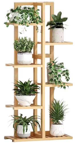 ASerZenith Plant Stand Indoor Outdoor Plant Shelf for Multiple Plants Pots Bamboo Flower Stand Tall Large Flower Holder Display Rack for Living Room, Bedroom, Patio, Balco（Wood Color-6 Tiers）