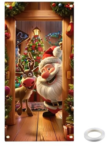 suaywo Weihnachten Tür Abdeckung Dekoration Weihnachtsmann Tür Decke Weihnachts Tür Hanging Banner für Haustür Weihnachtsmann Hintergrund Banner Weihnachtsdekoration für die Haustür 90 * 200 cm