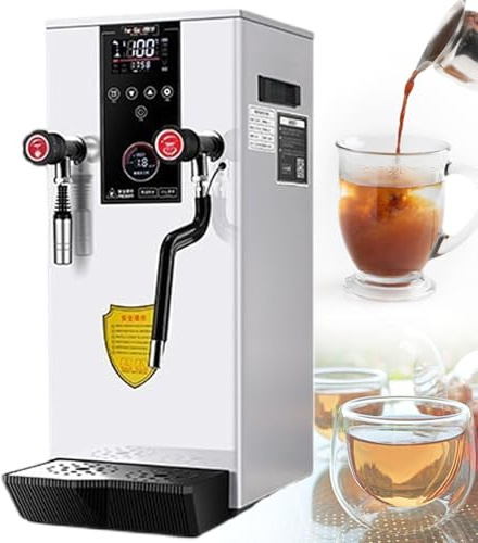 lilishangmao Espumador De Leche Profesional De Sobremesa De 12 L - Hervidor De Vapor De Alta Capacidad, Pantalla Digital De Temperatura del Agua Y De La Taza, Y Manómetro De Vapor White