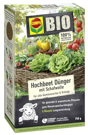 COMPO Bio Hochbeet Dünger mit Schafwolle, Gemüsedünger, 750 g | Organischer Langzeitdünger mit Schafwolle für bis zu 5 Monate Nährstoffversorgung und bessere Wasserspeicherung