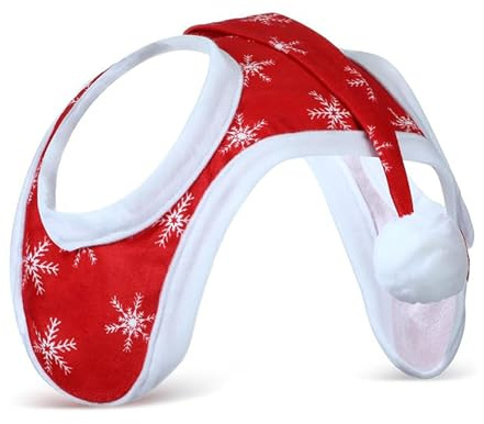 QUXVUIS Pferdekopfbedeckung im Weihnachtsmann Stil mit zartem Schneeflockenmuster, leicht und bequem, gepaart mit mobilem Plüschballkostüm für Pferde zum Tragen Einer Weihnachtsmütze für Pferde