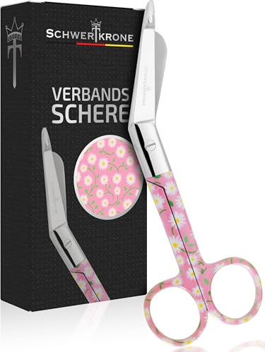 SCHWERTKRONE Förbandssax rostfritt stål – vass, böjd listersax med säkerhetsspets | Vård- och sjuksköterska sax med färgad design | robust, exakt och perfekt för förband