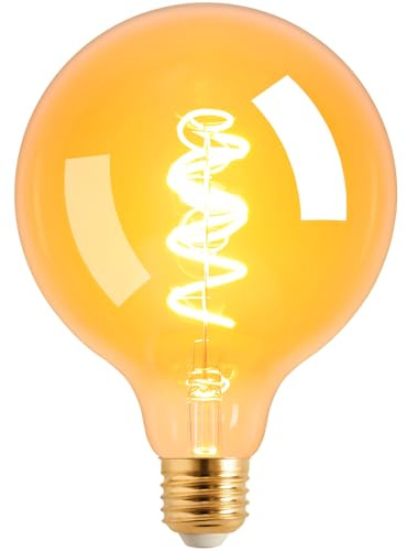 Terafeels Edison Bulb E27, G125, 6W, 2200K Warm Yellow Glow, Dimmable, Amber Glass, Spiral Filament, Large Vintage LED Bulb for Lamp, Decoration