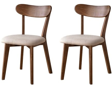 YESWOOD Lot de 2 Chaises de Salle à Manger en Chêne Massif, Dossier Design Ergonomique, Chaise Rembouré pour Salle à Manger, Cuisine, Salon, Bureau, 47,5 x 55 x 78 cm, Noyer