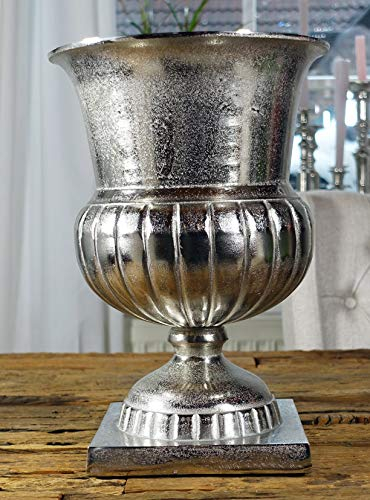 MichaelNoll Vase Blumenvase Gefäß Pokalvase Dekovase Aluminium Silber Luxus, Deko Modern aus Metall, Wohnzimmer und Küche, L 35 cm