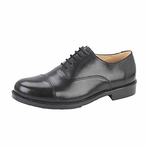 Grafters Mens Leather Capped Oxford Cadet Shoe with PU Lining, Black, UK Size 8