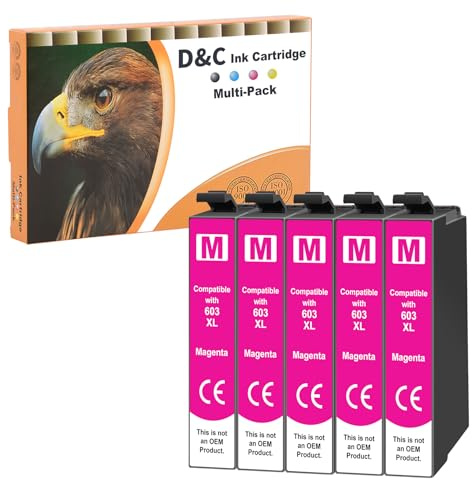 D&C 5X Magenta Druckerpatronen Kompatibel für Epson 603 XL für Epson Expression Home XP-2100 XP-2105 XP-3100 XP-3105 XP-4100 XP-4105 XP-4155 Workforce WF-2810DWF WF-2830DWF WF-2835DWF WF-2850DWF