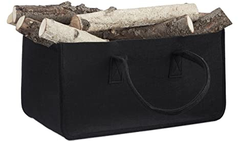 1x Borsa Portalegna per Camino in Feltro Cesto Portatile Portariviste Pieghevole HxLxP: 25x25x50 cm, Nero