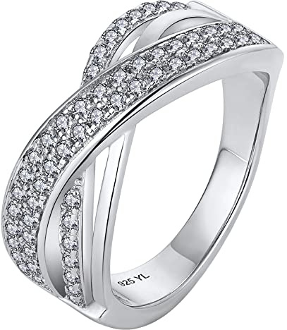 YL Damen Ring 925 Sterling Silber mit 5A Zirkonia X Unendlichkeit Kreuz Ring(Größe 52）