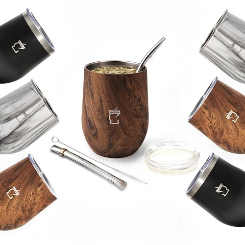 Yerba Mate Set Tasse - Mate mit zwei Bombillas und einem Bombilla-Reiniger zum Trinken von reinem Yerba Mate und Tee