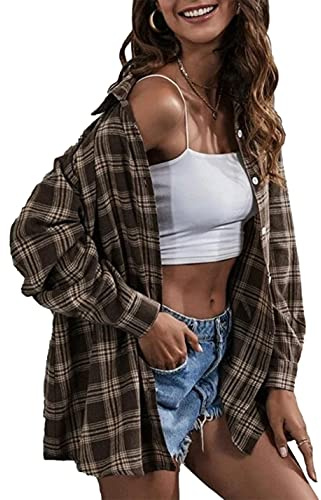Zontroldy Chemise à carreaux en flanelle pour femme - Manches longues - Boutonnée - Chemisier à carreaux de buffle