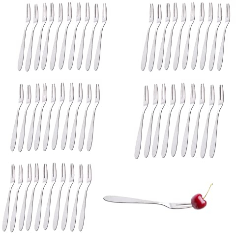 CINY 50 Stück Dessertgabeln, Fruchtgabel aus Edelstahl, Salat, Vorspeise, Kuchengabel-Set, Cocktailgabeln, Muschelgabeln, Krabbengabeln, dekorative Gabeln, für Familien, Restaurants, Bistros und Bars