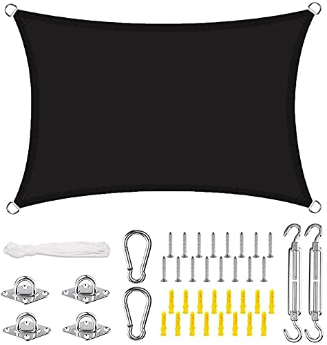 ERPENG Sonnensegel Sonnenschutz 5.5x6m 95% UV Schutz wetterfest Balkonverkleidung mit Seilen und Befestigungs Kit Hochwertigem Polyester für Balkon, Gartenanlagen, Camping und Freizeit, Schwarz