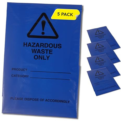 Hazardous Waste Bags - Blue - Pollution Control, Dangerous Waste Disposal, Clear and Easy to Identify, Hard Wearing, Domestic & Commercial Use, High Strength, Quality Sack (5)