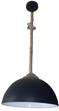 Fischer & Honsel Pendelleuchte Rope, Massive Hängelampe mit Hanfseil, E27-Fassung max. 40 Watt, Pendellampe aus Metall in Schwarz & Weiß, Ø 40cm