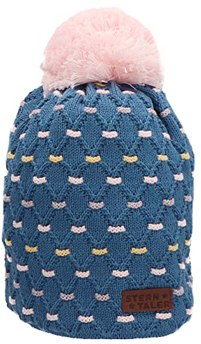 Sterntaler Baby Jungen Mütze Baby GOTS Bommelmütze Rauten Mütze - Mütze Baby, Kappe Kinder - gefüttert mit Baumwollfleece - mittelblau, 53