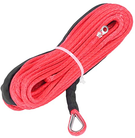 Fydun Corde de Câble de Ligne de Treuil Fibre Synthétique Résistance à la Rupture de 5500 LB 4.8mmx15m pour SUV UTV ATV Treuils Camion Bateau(Rouge)
