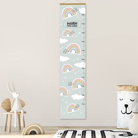 Gutmarkiert Messlatte für Kinder Regenbogen-Design - Name & Geburtsdatum | Süße Wachstumstabelle aus Papier zum Aufhängen - fürs Baby- und Kleinkinderzimmer - für Jungen und Mädchen