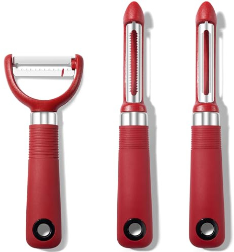 Rainspire 3-Piece Peeler Set, Premium Swivel Vegetable Peeler, Kitchen Gadgets Apple Peeler Potato Peeler Veggie Peeler Fruit Peeler, Dishwasher Safe Kitchen Accessories (Red)