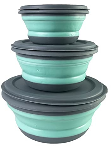 Ciotola pieghevole portatile - 3Pcs Silicone Campeggio Ciotola pieghevole con coperchio, Ciotola per insalata portatile Rotondo, Stoviglie da campeggio all'aperto Accessori da cucina Stoviglie da