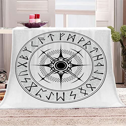 Wikinger Kuscheldecke 150x200 cm Flanell Decke Extra Weich Flauschige Wohndecke Nordische Mythologie, Runen mit Muster Blanket Fleecedecke Waschbar Microfaser Sofadecke Couchdecke bettüberwurf