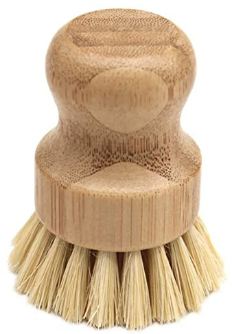 Bamboo Palm Brush, Natural Sisal Bamboo Dish Scrub Brush Round Scrub Brush Pots Pans Vegetables