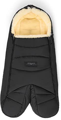 WERNER CHRIST BABY, Lammfell-Fußsack WARTH – warmer Kinderwagen-Fußsack aus medizinischem Fell für den Winter, für Buggys mit getrennten Beinen oder fixen Mittelsteg, ab. 6-36 Monate, in farbe schwarz