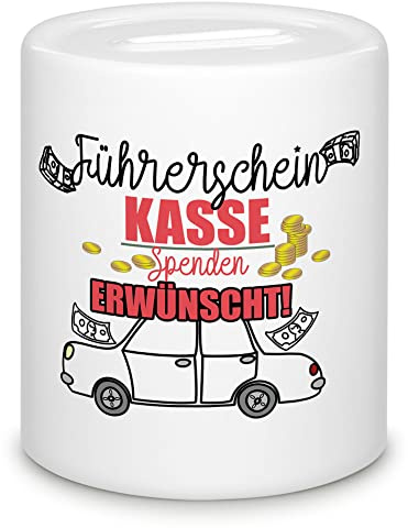 Spardose - Führerschein Kasse Spenden erwünscht - Geschenk zum Führerschein, Geschenk für Bruder, Schwester, Freundinnen - Sparbüchse zum Führerschein