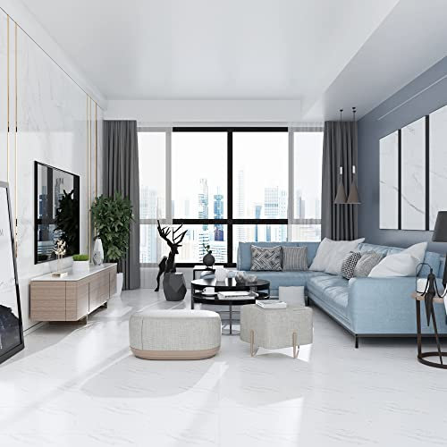 54PCS Self Adhesive Floor Planks, Peel and Stick Vinyl Flooring Square Tiles Cover 5.02m², Stone Effect/Marble Look Waterproof Floor Stickers for Kitchen, Living Room, Easy DIY (White Carrara Marble)