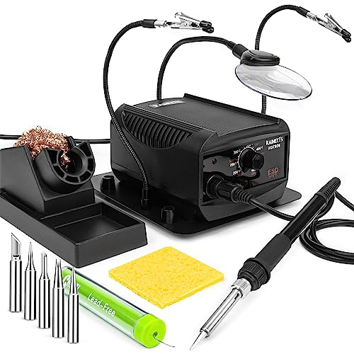 KAIWEETS 60W Soldering Iron Station, Soldering Station with Soldering Iron Kit, Helping Hands, Magnifier, Solder Wire, Solder Station 200-480℃ Adjustable for Welding and Repair PCB and Wire