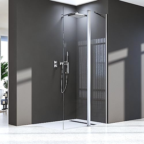 Walk in Dusche 120x185 cm,Duschkabine Pendeltür Drehtür mit Stabilisator Nano Beschichtung 6mm ESG-Sicherheitsglas Duschabtrennung,Leicht zu Reinigen