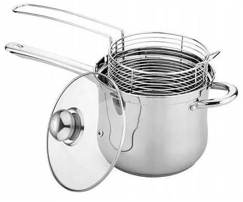 Luckyberg Edelstahltopf mit Sieb und Deckel/Topfinhalt 3,6l, Bratentopf und mehr/Multifunktionstopf,Topf mit Korb, Pommestopf/Karbontopf.
