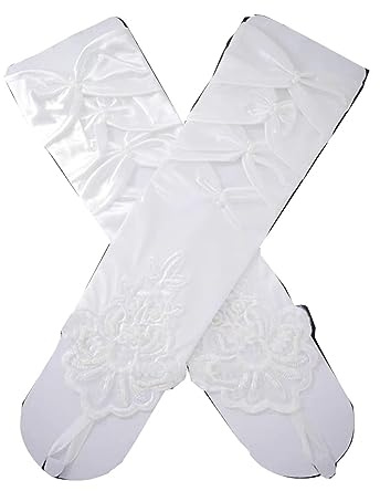 Damen-Spitzenhandschuhe, Abendhandschuhe, Handschuhe, fingerlose Brauthandschuhe, Spitze, Satin, Hochzeitshandschuhe, Zubehör, lange Handschuhe for Brautparty (Farbe: Elfenbein, Größe: Einheitsgröße)