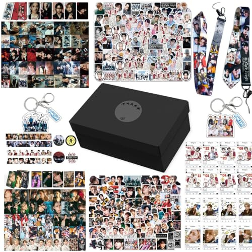KPOPBP Stray Kids 5 Star Album Merch Gift Box Set including 110 PCS Photocards, 16pcs Transparent Cards, 180pcs Laptop Stickers, 2pcs Keychain, 2pcs Lanyards and 2pcs Tape Rolls, Gift for SKZ Fans